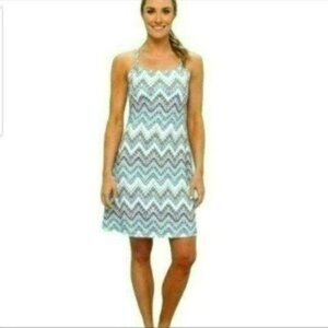 Prana Quinn Women's Small Blue White Chevron Racerback Support Knit Sheath Dress
